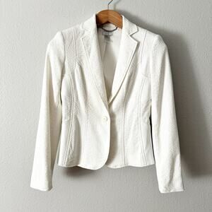 Cache White Ponte Textured Lace Like Blazer Jacket Women's Size 4